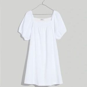 Madewell Puff-Sleeve A-Line Mini Dress in Seersucker Stripe White Size M